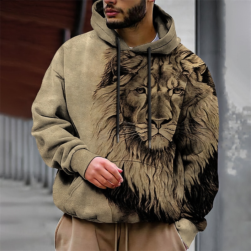 Lion Graphic 3D Print Hoodie Outdoor Vacation Style