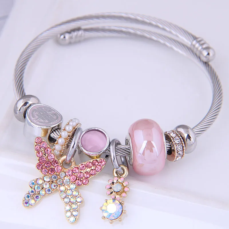 Enchanted Garden – Charm Bracelet with Butterfly and Beads