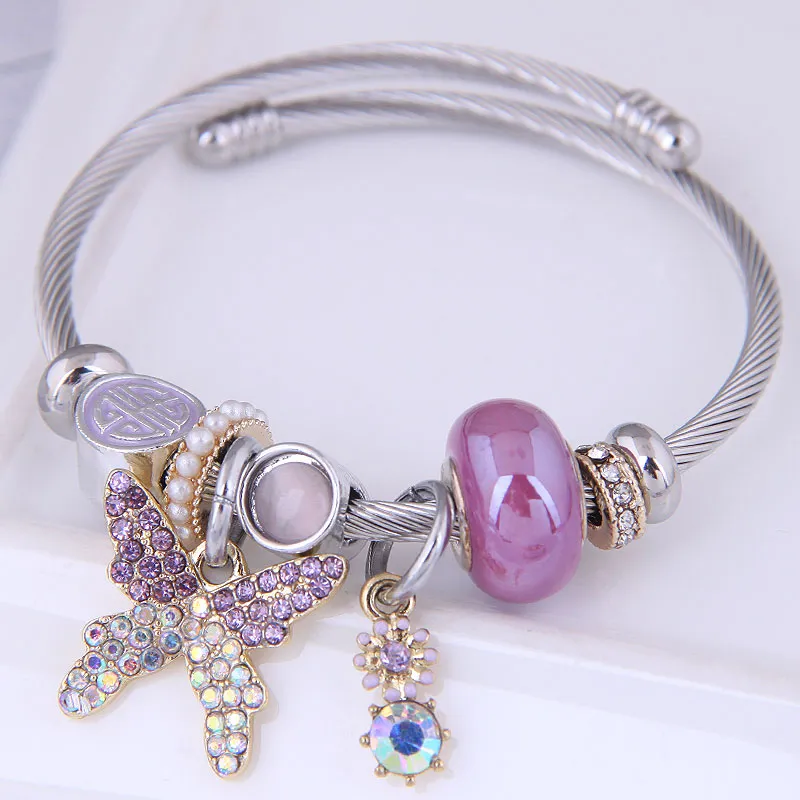 Enchanted Garden – Charm Bracelet with Butterfly and Beads