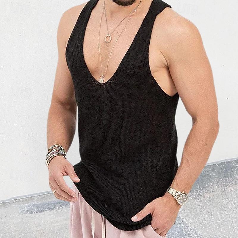 Tank Top Sleeveless V Neck Vacation Style