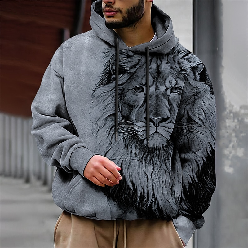 Lion Graphic 3D Print Hoodie Outdoor Vacation Style