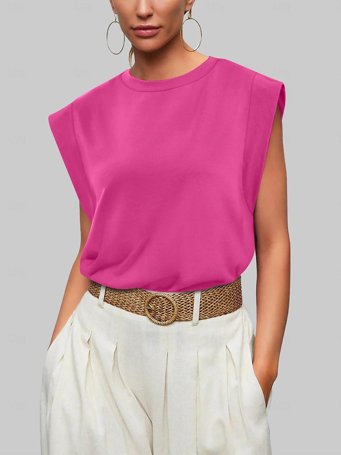 Solid Color Cap Sleeve Blouse Modern Workwear in Black