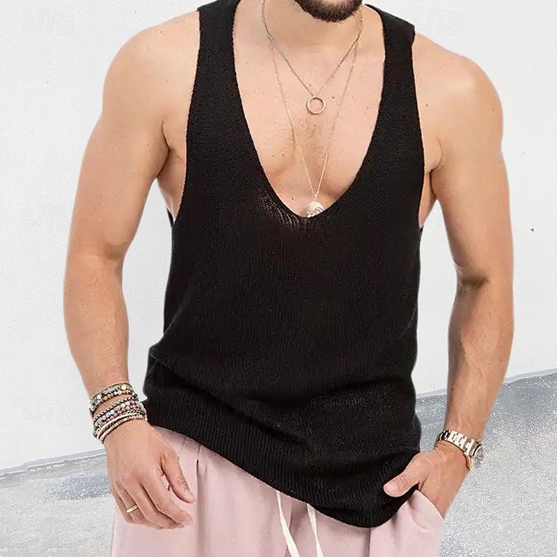 Tank Top Sleeveless V Neck Vacation Style