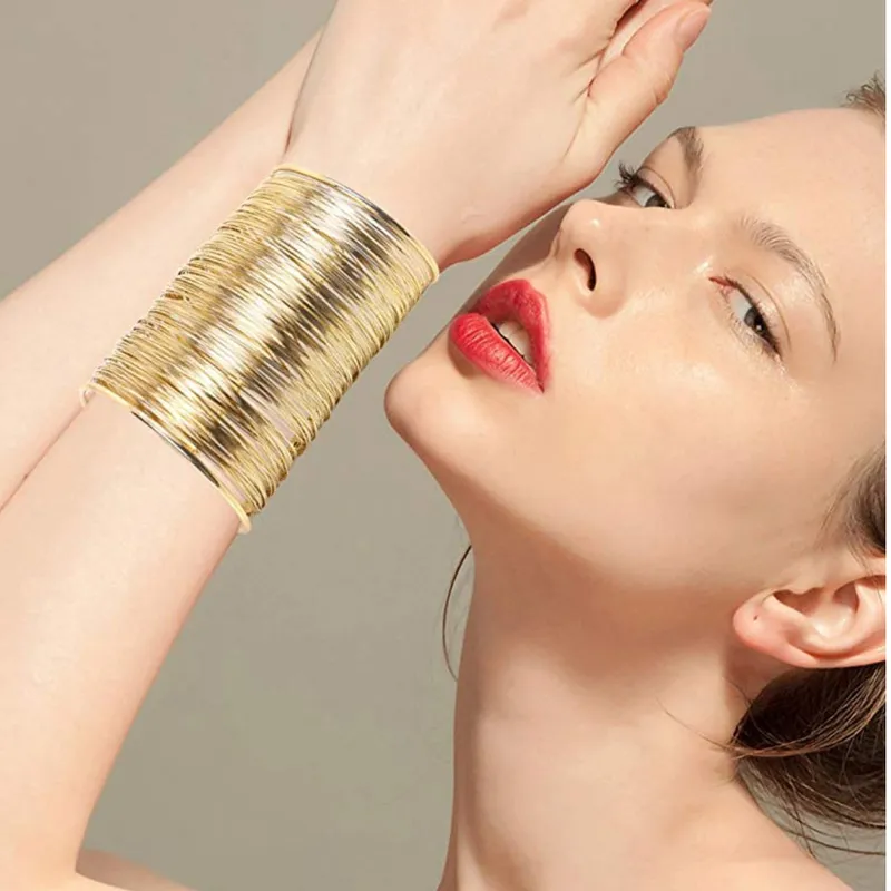 Stacked Glam – Metallic Coil Cuff Bracelet